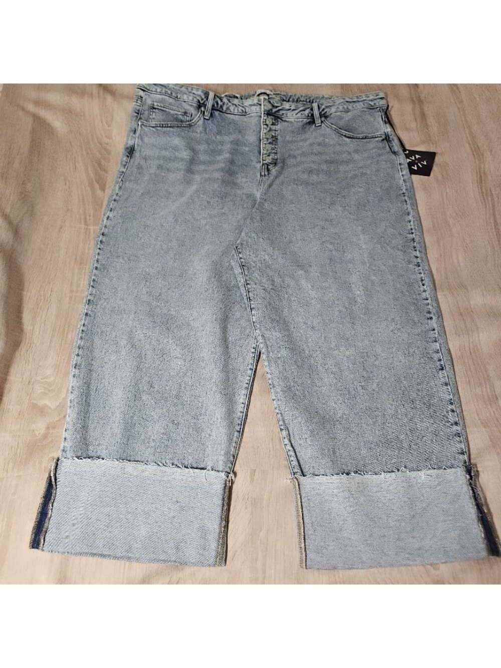 Ava & Viv Womens 26 High-Rise Straight Leg Button Fly Cropped Jeans Medium Wash
